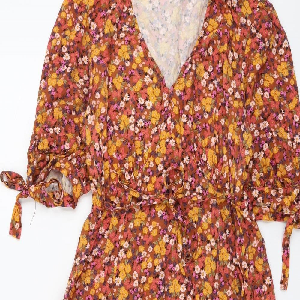 New Look Womens Multicoloured Floral Viscose Trapeze & Swing Size 14 V-Neck Pullover