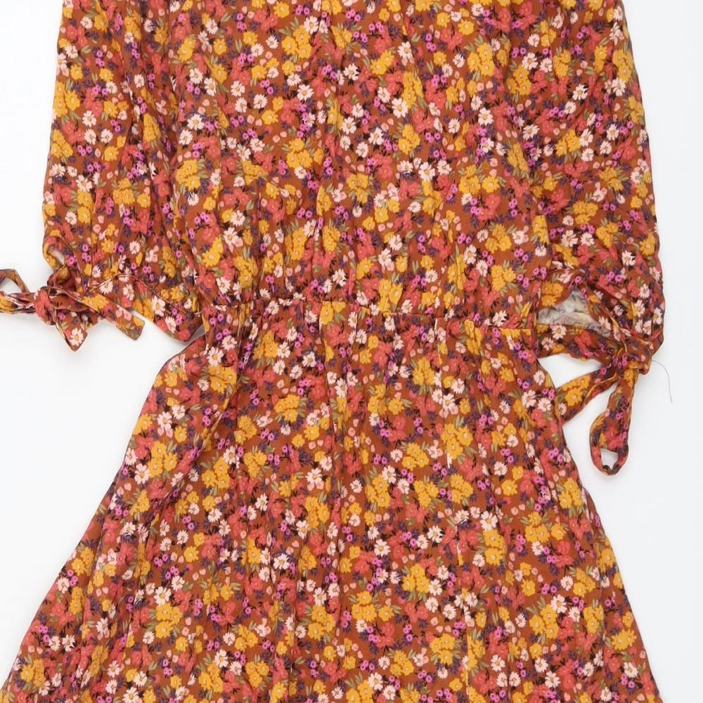 New Look Womens Multicoloured Floral Viscose Trapeze & Swing Size 14 V-Neck Pullover