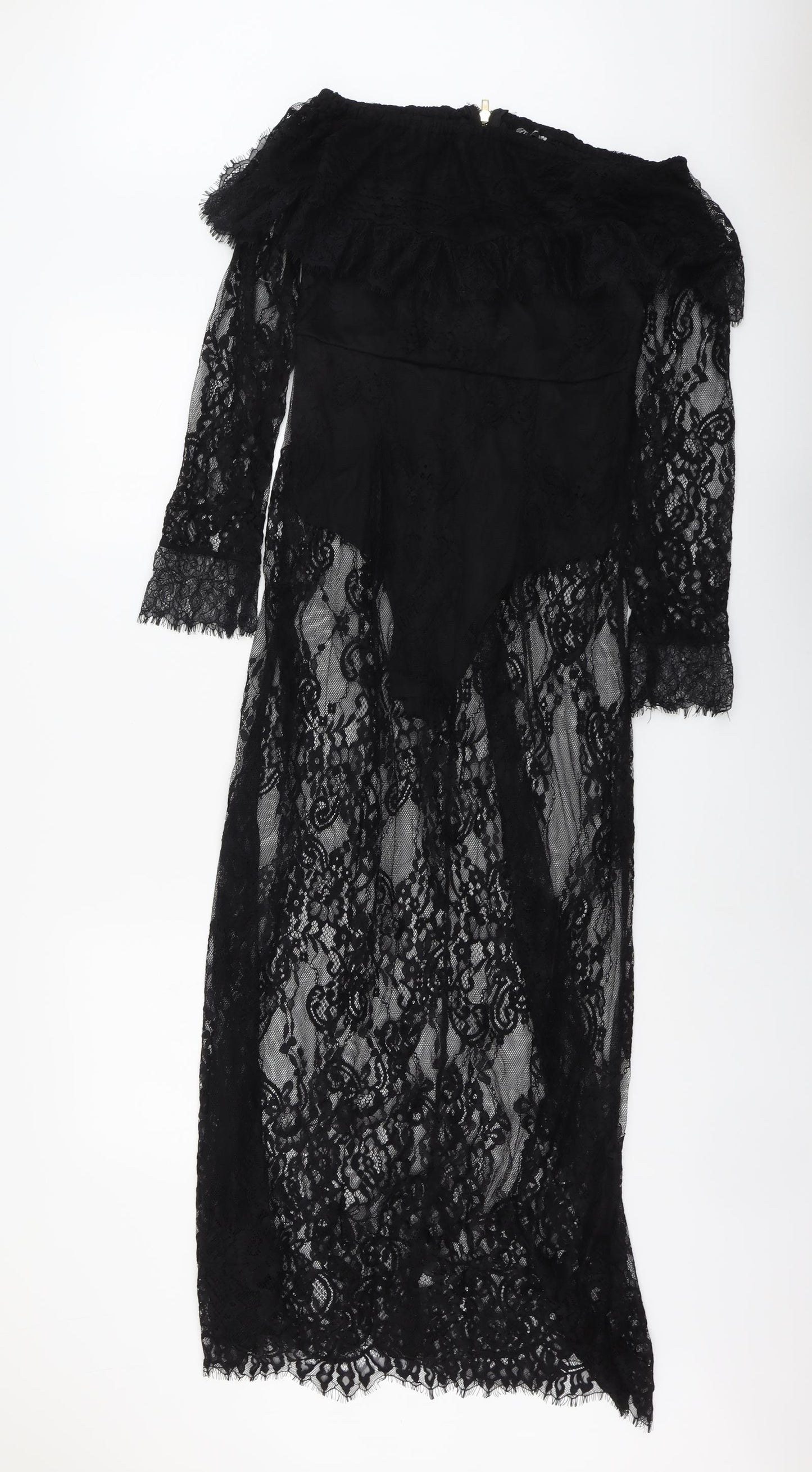 Danity Womens Black Geometric Polyester Ball Gown Size S Off the Shoulder Zip