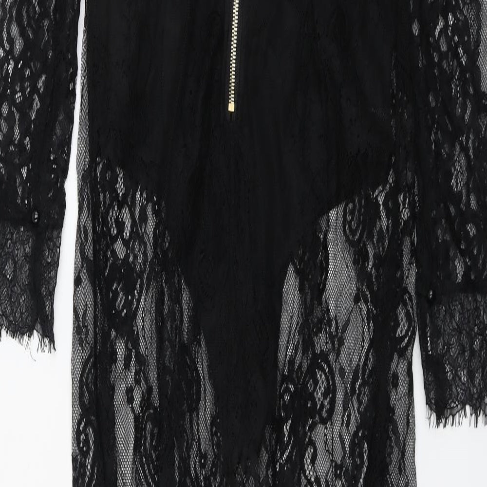 Danity Womens Black Geometric Polyester Ball Gown Size S Off the Shoulder Zip