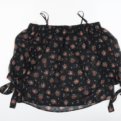Marks and Spencer Womens Black Floral Polyester Basic Blouse Size 8 Square Neck