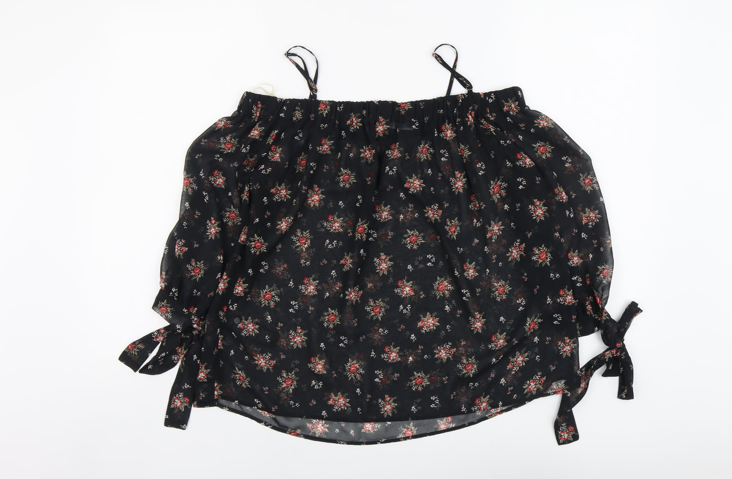 Marks and Spencer Womens Black Floral Polyester Basic Blouse Size 8 Square Neck