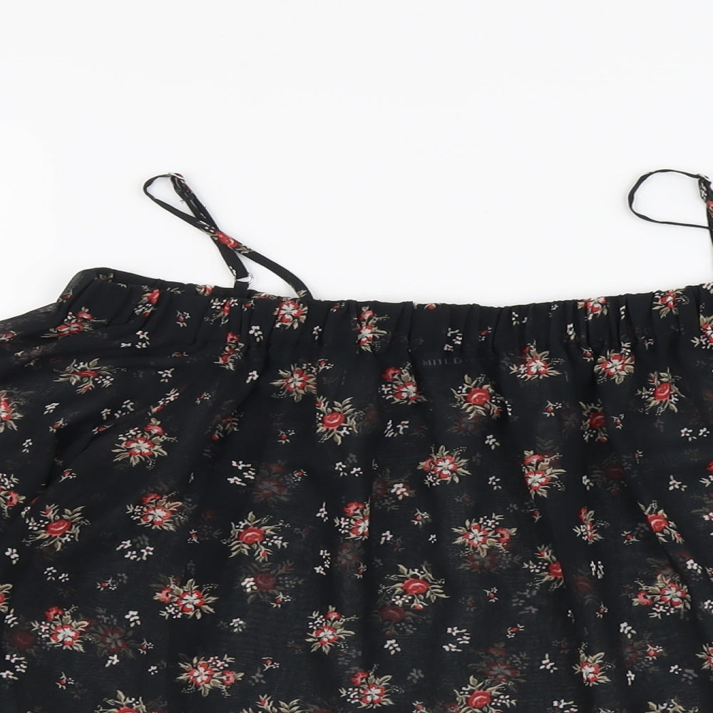 Marks and Spencer Womens Black Floral Polyester Basic Blouse Size 8 Square Neck