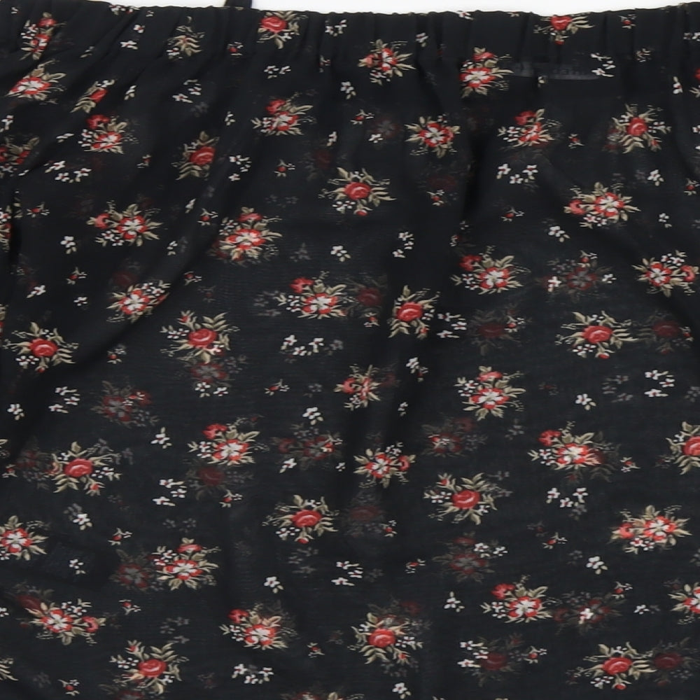 Marks and Spencer Womens Black Floral Polyester Basic Blouse Size 8 Square Neck