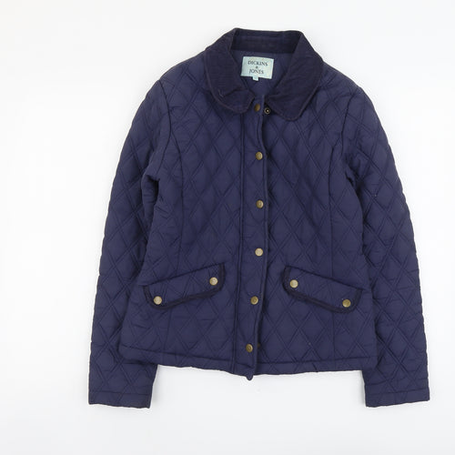 Dickins & Jones Womens Blue Quilted Jacket Size 12 Button