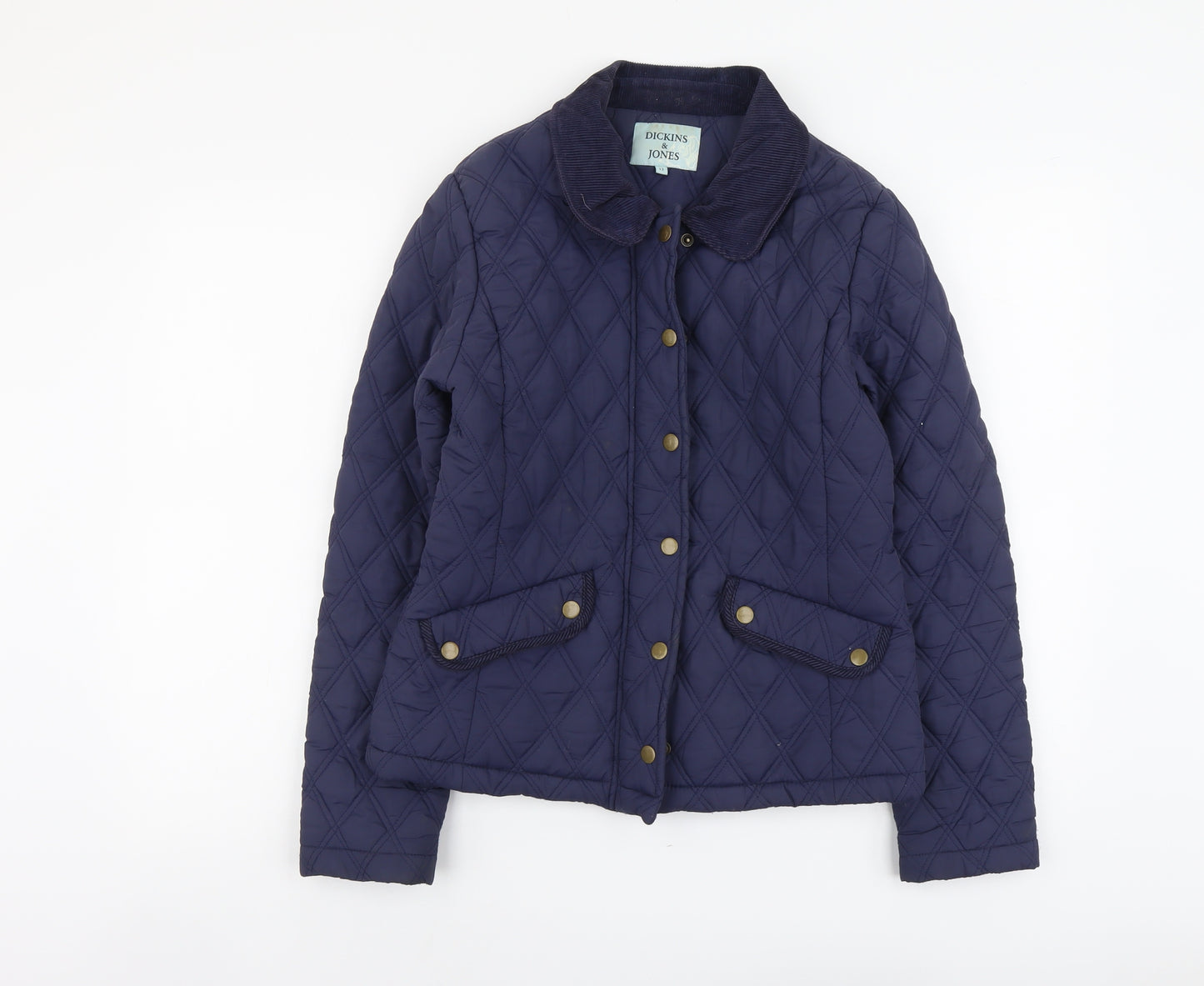 Dickins & Jones Womens Blue Quilted Jacket Size 12 Button