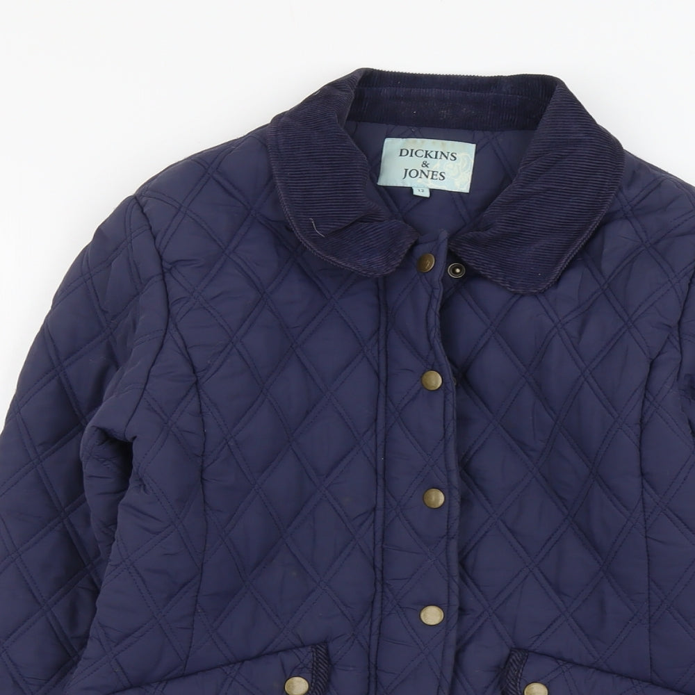 Dickins & Jones Womens Blue Quilted Jacket Size 12 Button