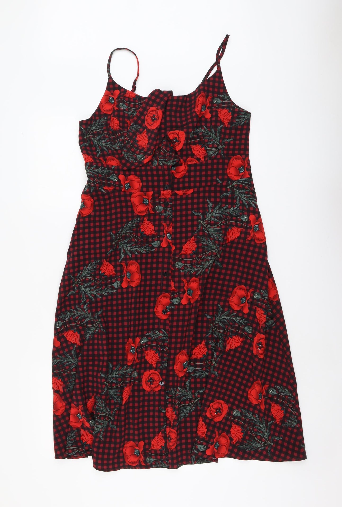 Elli White Womens Red Floral Polyester Tank Dress Size L Round Neck Button