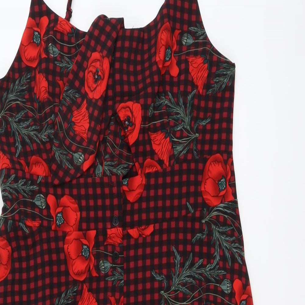 Elli White Womens Red Floral Polyester Tank Dress Size L Round Neck Button