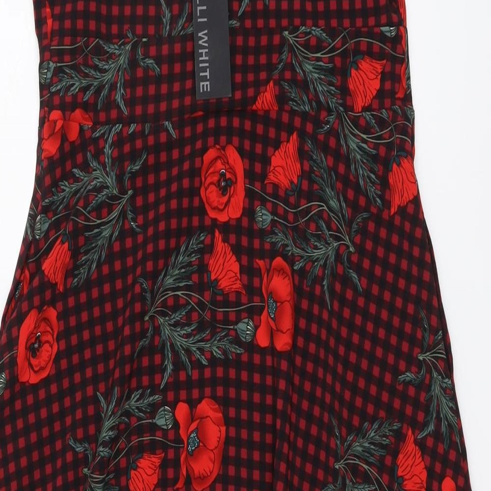 Elli White Womens Red Floral Polyester Tank Dress Size L Round Neck Button