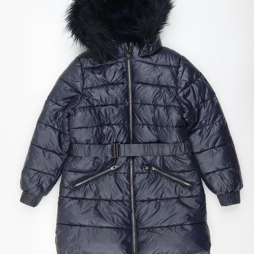 Marks and Spencer Girls Blue Quilted Coat Size 9-10 Years Zip