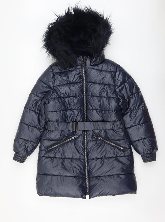 Marks and Spencer Girls Blue Quilted Coat Size 9-10 Years Zip