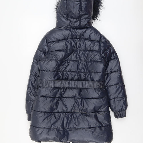Marks and Spencer Girls Blue Quilted Coat Size 9-10 Years Zip