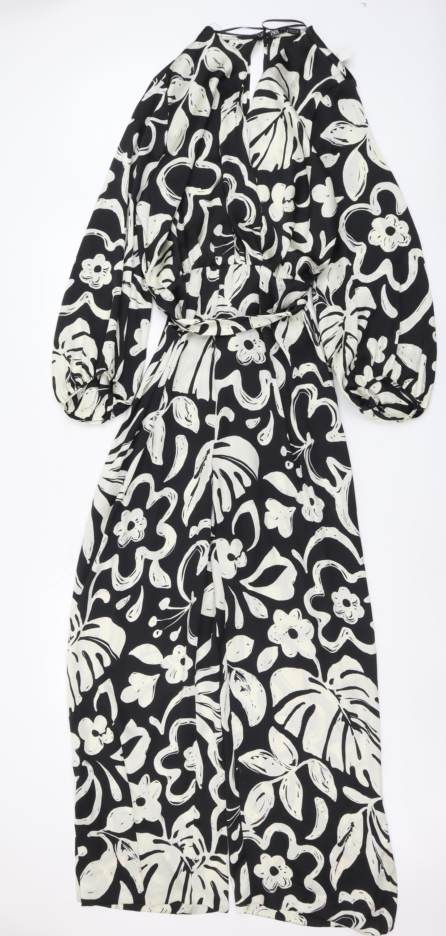 Zara Womens Black Geometric Polyester Jumpsuit One-Piece Size 2XL Zip