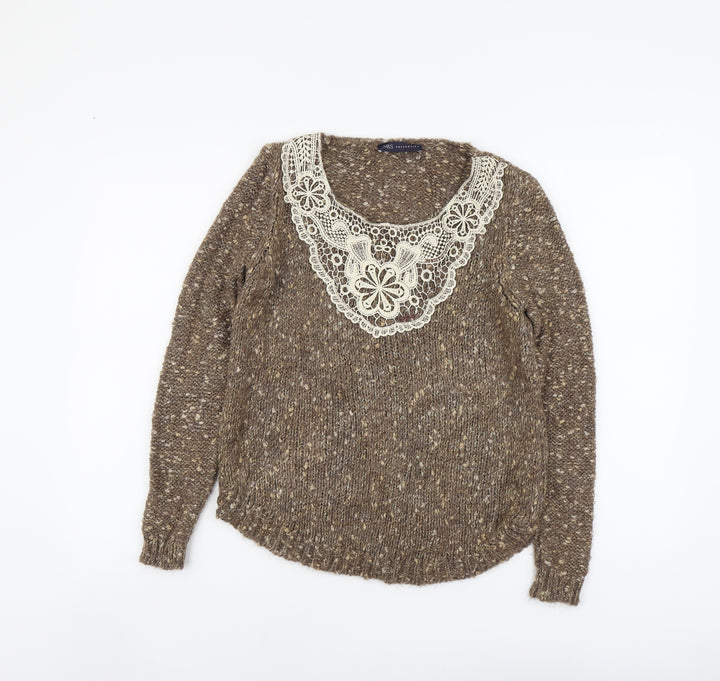 Marks and Spencer Womens Brown Round Neck Acrylic Pullover Jumper Size 8