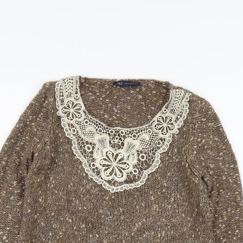 Marks and Spencer Womens Brown Round Neck Acrylic Pullover Jumper Size 8