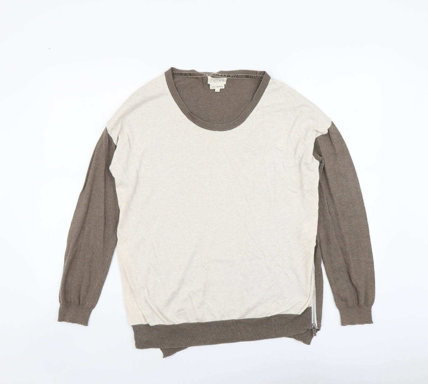 NEXT Womens Beige Round Neck Cotton Pullover Jumper Size 10
