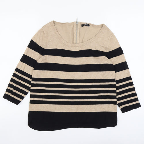 M&Co Womens Beige Scoop Neck Striped Viscose Pullover Jumper Size 14