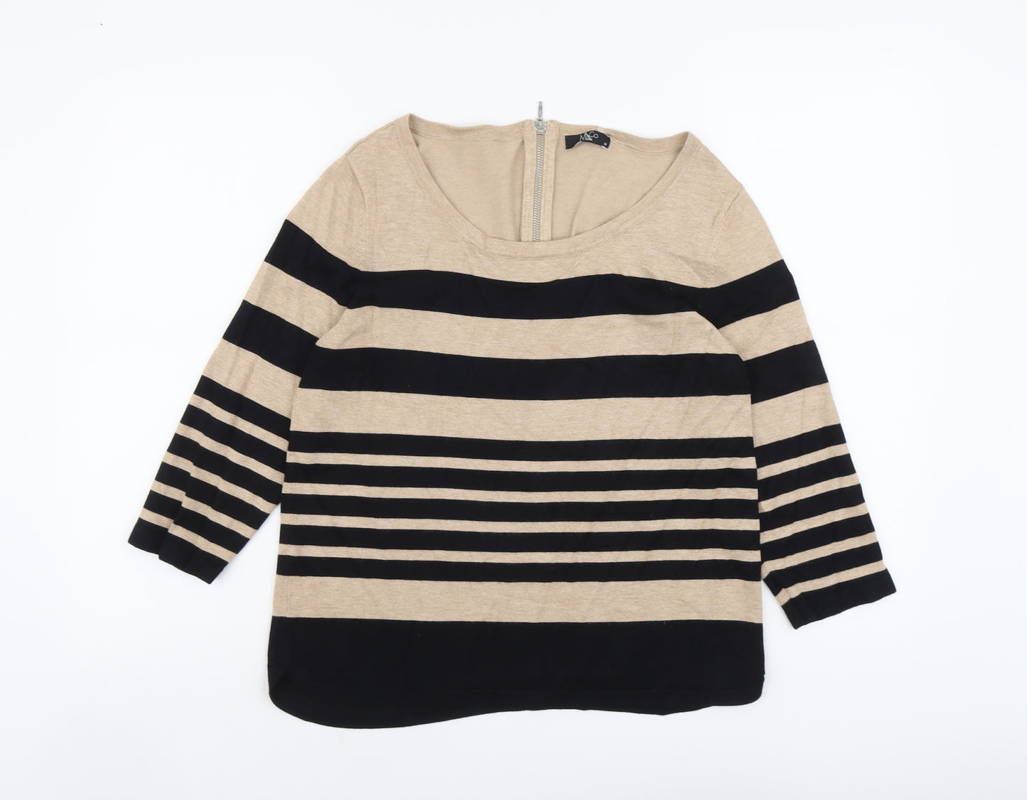 M&Co Womens Beige Scoop Neck Striped Viscose Pullover Jumper Size 14