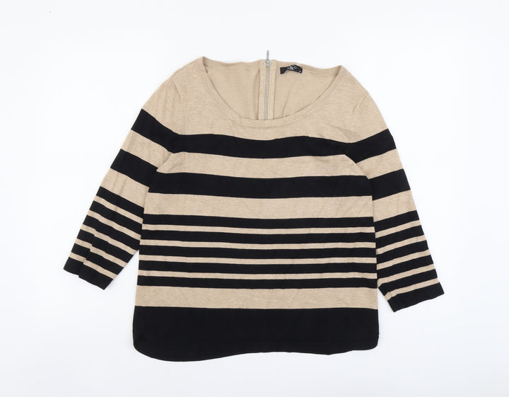M&Co Womens Beige Scoop Neck Striped Viscose Pullover Jumper Size 14