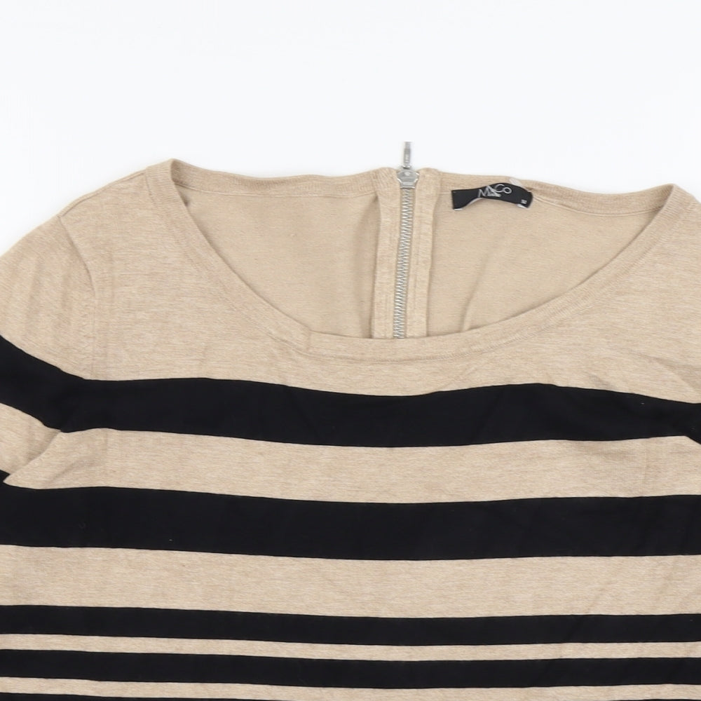 M&Co Womens Beige Scoop Neck Striped Viscose Pullover Jumper Size 14