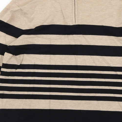 M&Co Womens Beige Scoop Neck Striped Viscose Pullover Jumper Size 14