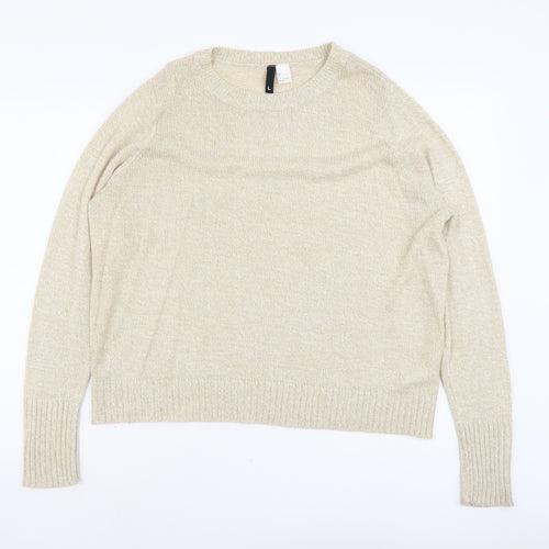 H&M Womens Beige Round Neck Acrylic Pullover Jumper Size L