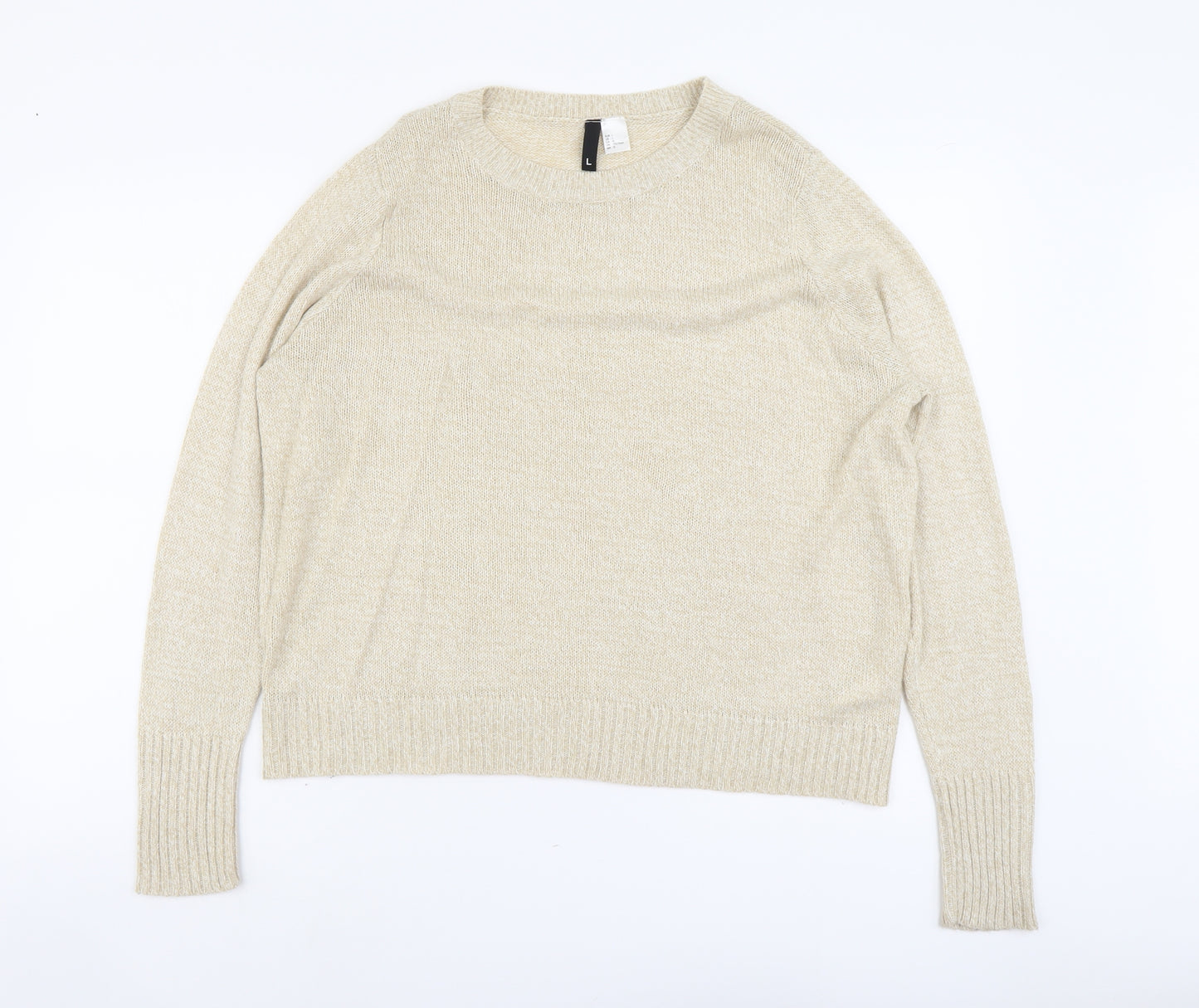 H&M Womens Beige Round Neck Acrylic Pullover Jumper Size L