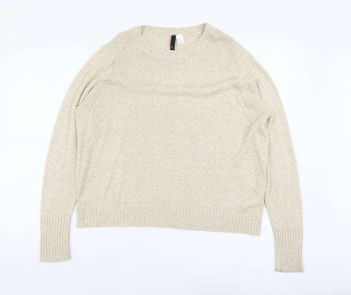 H&M Womens Beige Round Neck Acrylic Pullover Jumper Size L
