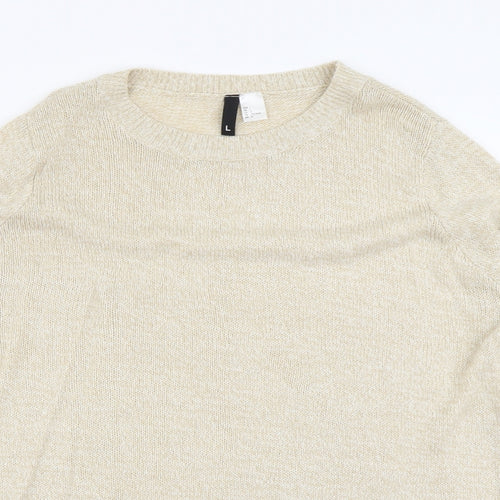 H&M Womens Beige Round Neck Acrylic Pullover Jumper Size L