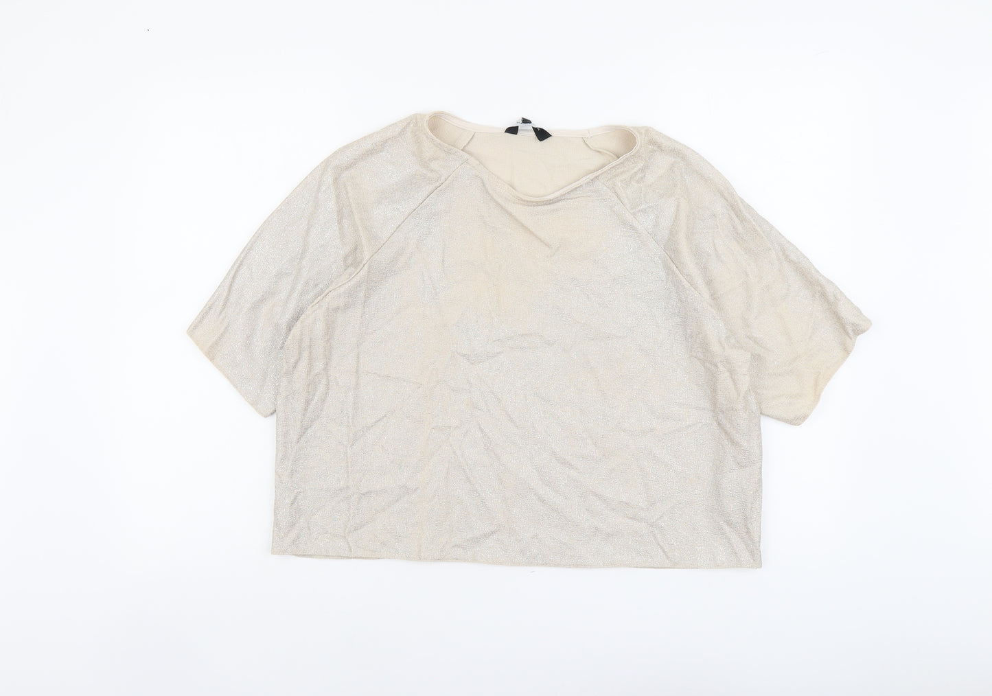 New Look Womens Beige Polyester Basic T-Shirt Size 14 Round Neck