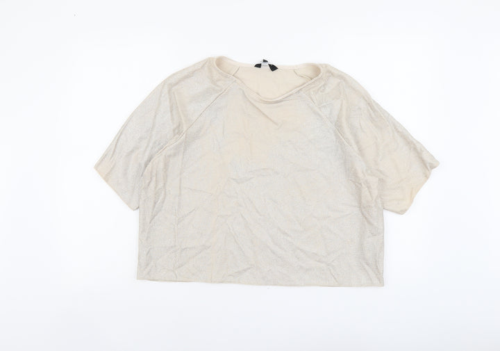 New Look Womens Beige Polyester Basic T-Shirt Size 14 Round Neck