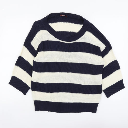 Savoir Womens Beige Scoop Neck Striped Cotton Pullover Jumper Size 14