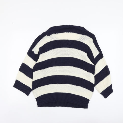 Savoir Womens Beige Scoop Neck Striped Cotton Pullover Jumper Size 14