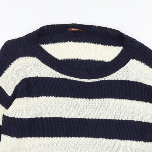 Savoir Womens Beige Scoop Neck Striped Cotton Pullover Jumper Size 14