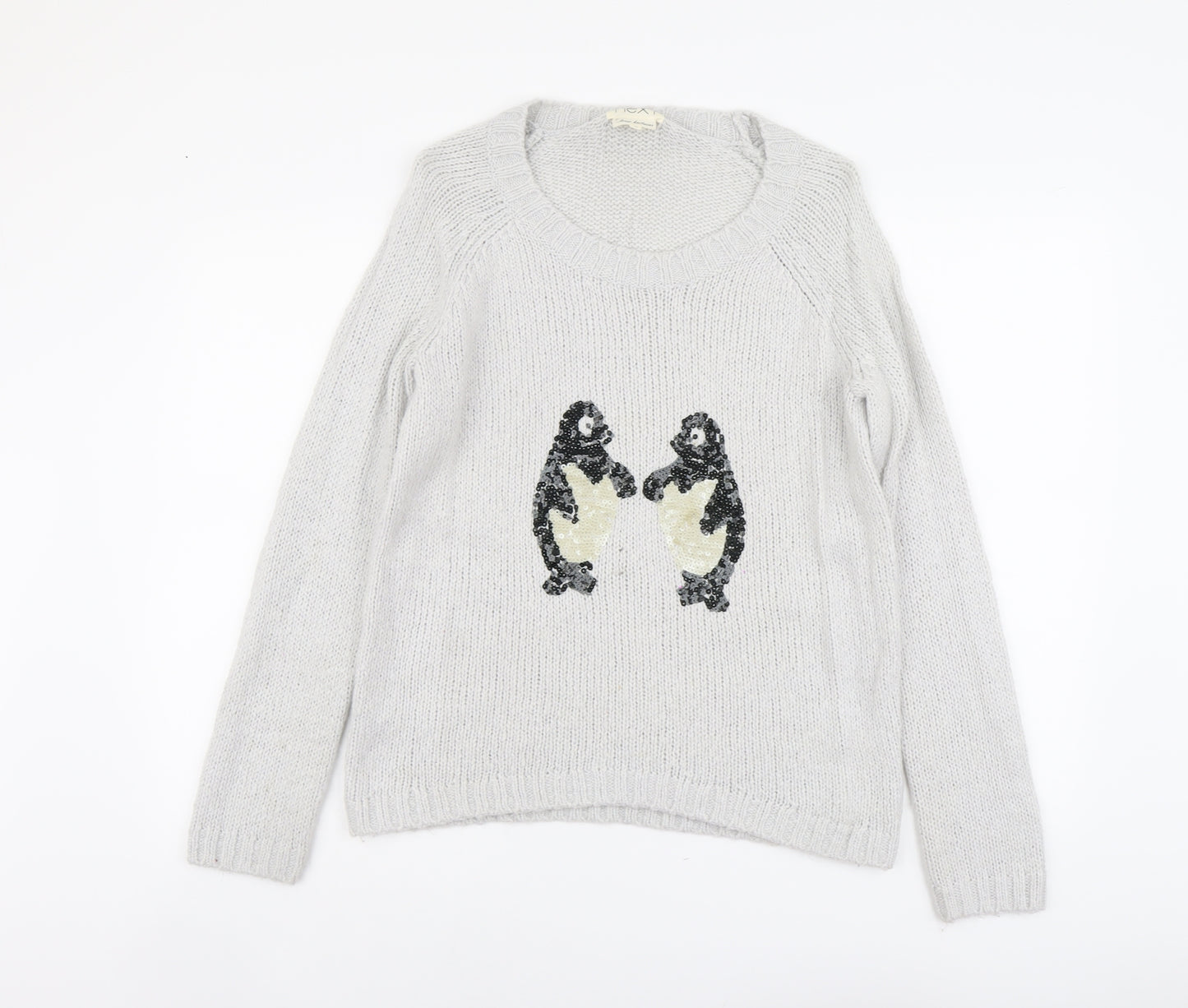 NEXT Womens Grey Scoop Neck Acrylic Pullover Jumper Size 10 - Seals