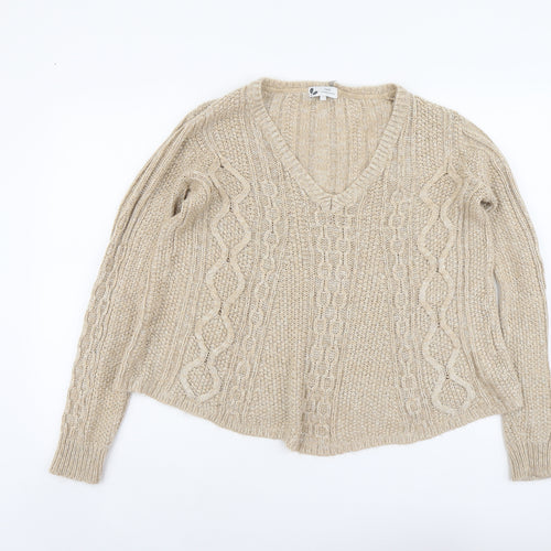 NEXT Womens Beige V-Neck Acrylic Pullover Jumper Size S