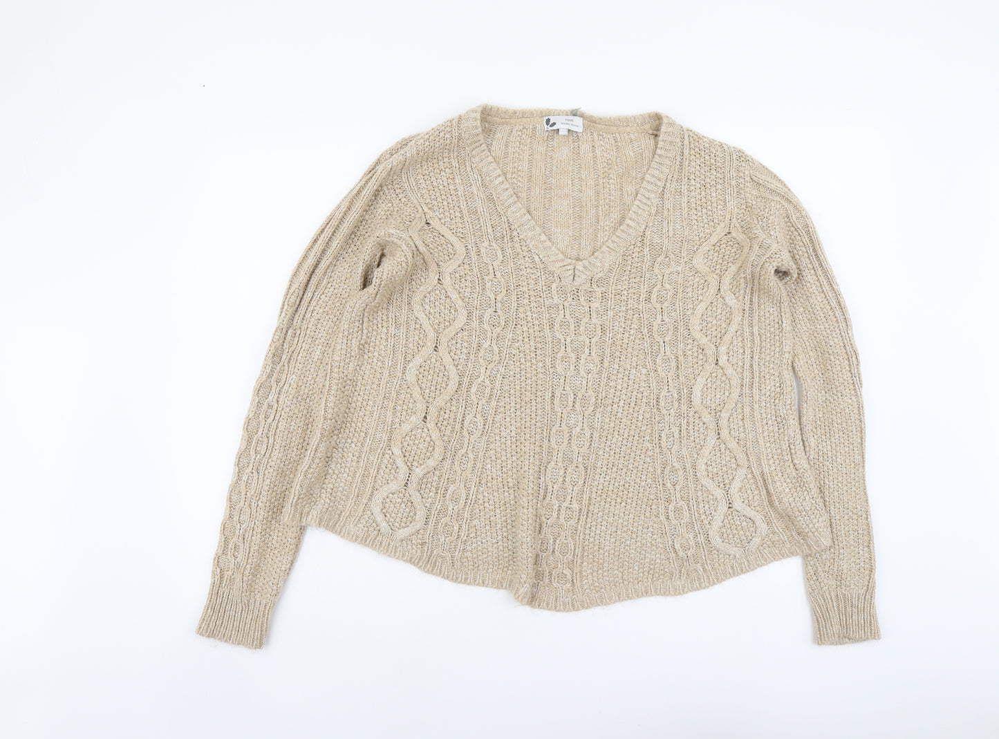NEXT Womens Beige V-Neck Acrylic Pullover Jumper Size S
