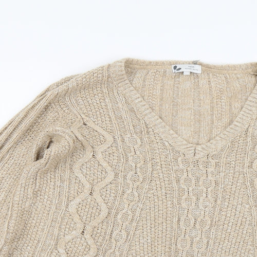 NEXT Womens Beige V-Neck Acrylic Pullover Jumper Size S