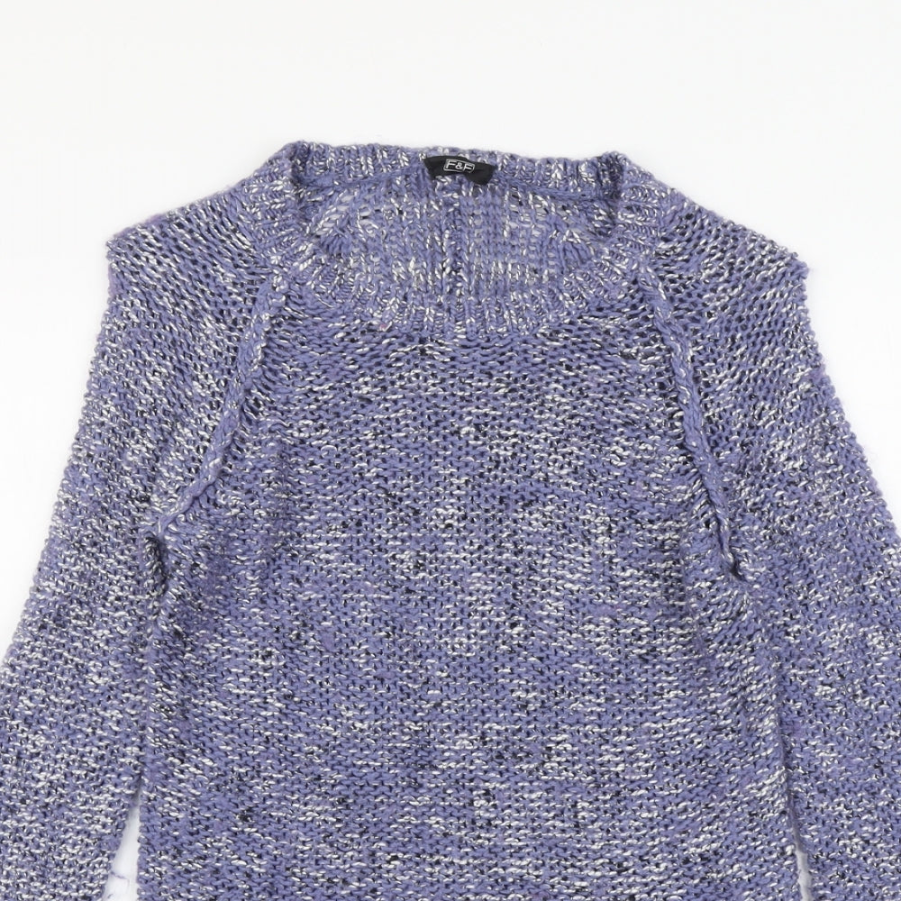 F&F Womens Blue Scoop Neck Acrylic Pullover Jumper Size 8