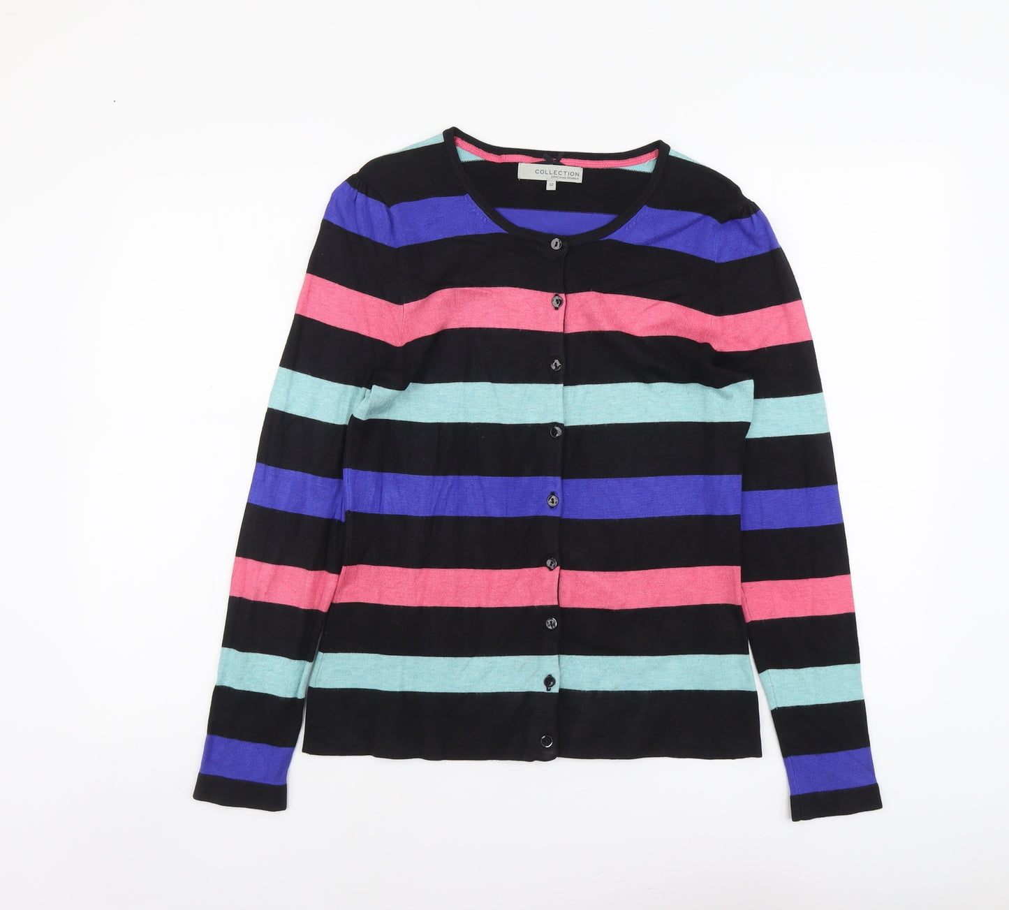 John Lewis Womens Multicoloured Round Neck Striped Viscose Cardigan Jumper Size 12