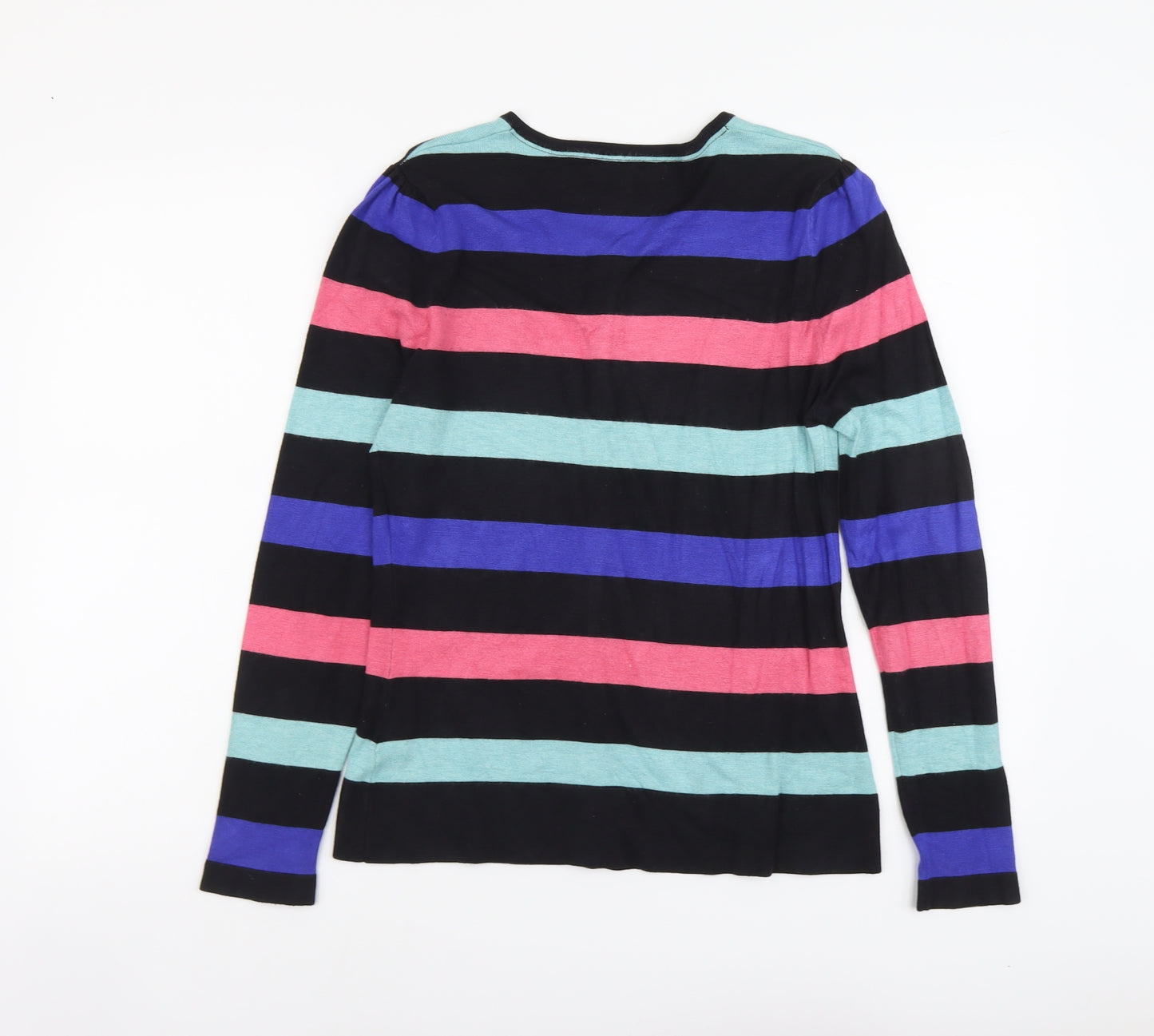 John Lewis Womens Multicoloured Round Neck Striped Viscose Cardigan Jumper Size 12