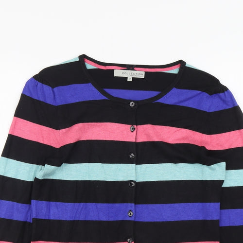 John Lewis Womens Multicoloured Round Neck Striped Viscose Cardigan Jumper Size 12
