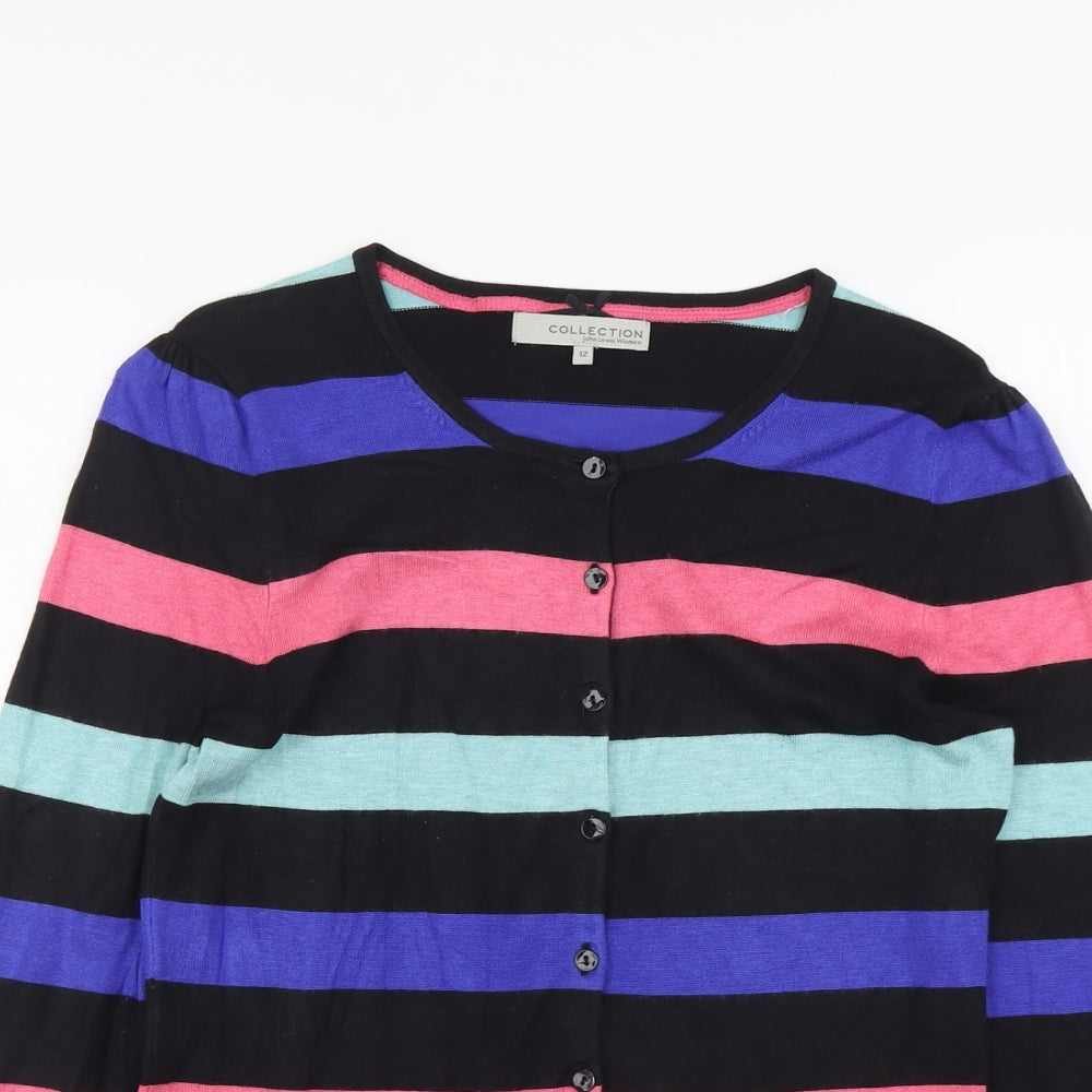 John Lewis Womens Multicoloured Round Neck Striped Viscose Cardigan Jumper Size 12