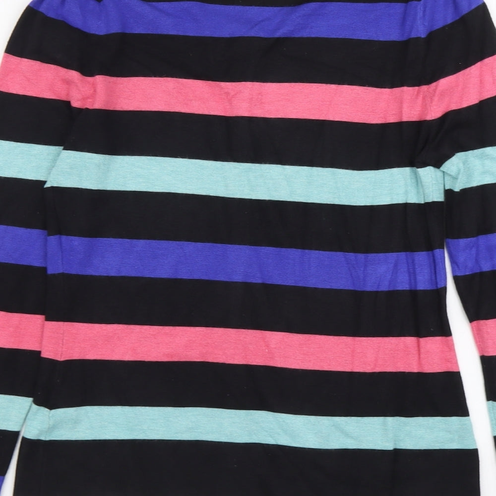 John Lewis Womens Multicoloured Round Neck Striped Viscose Cardigan Jumper Size 12