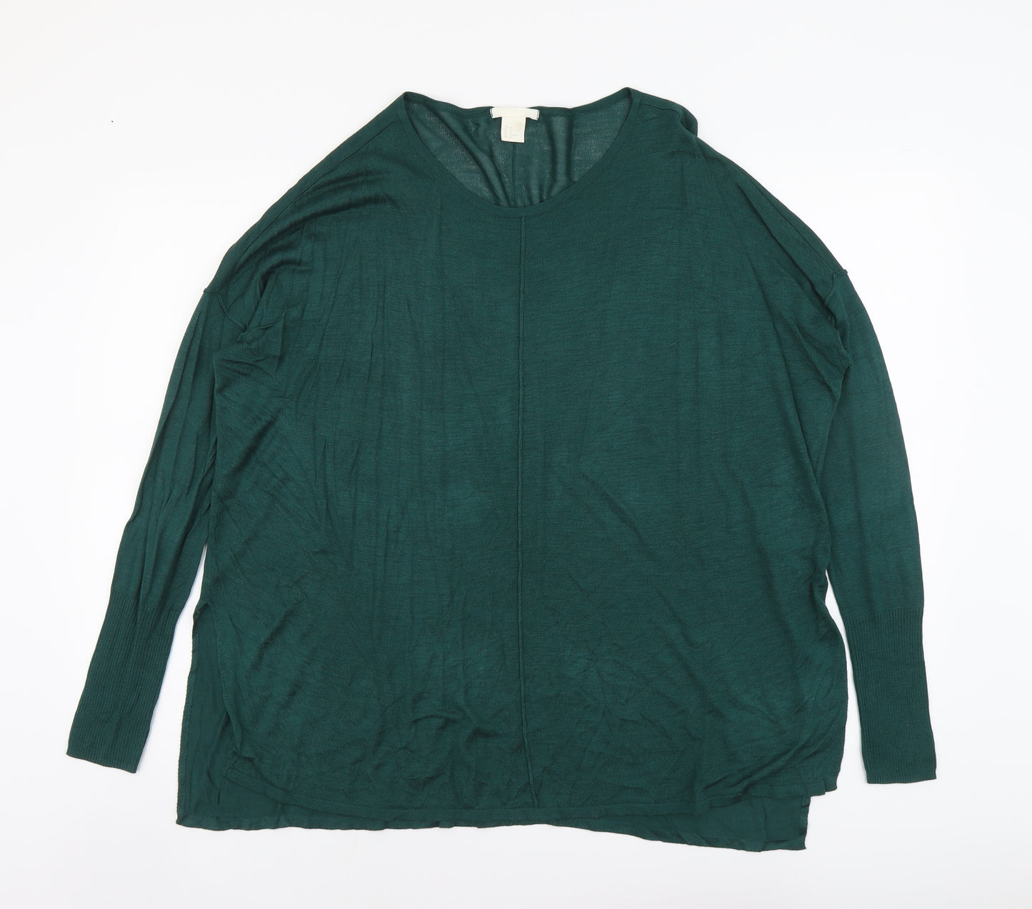 H&M Womens Green Scoop Neck Acrylic Pullover Jumper Size M