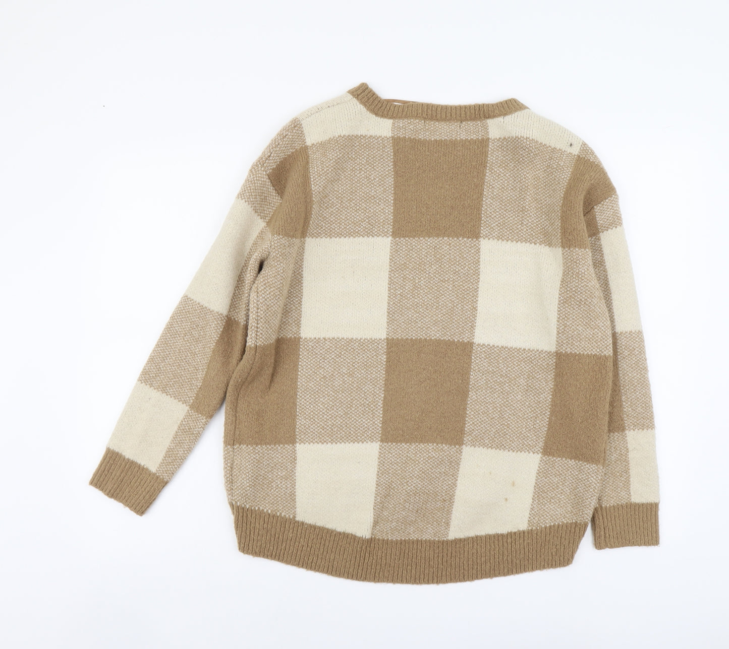 Atmosphere Womens Beige Round Neck Check Acrylic Pullover Jumper Size M