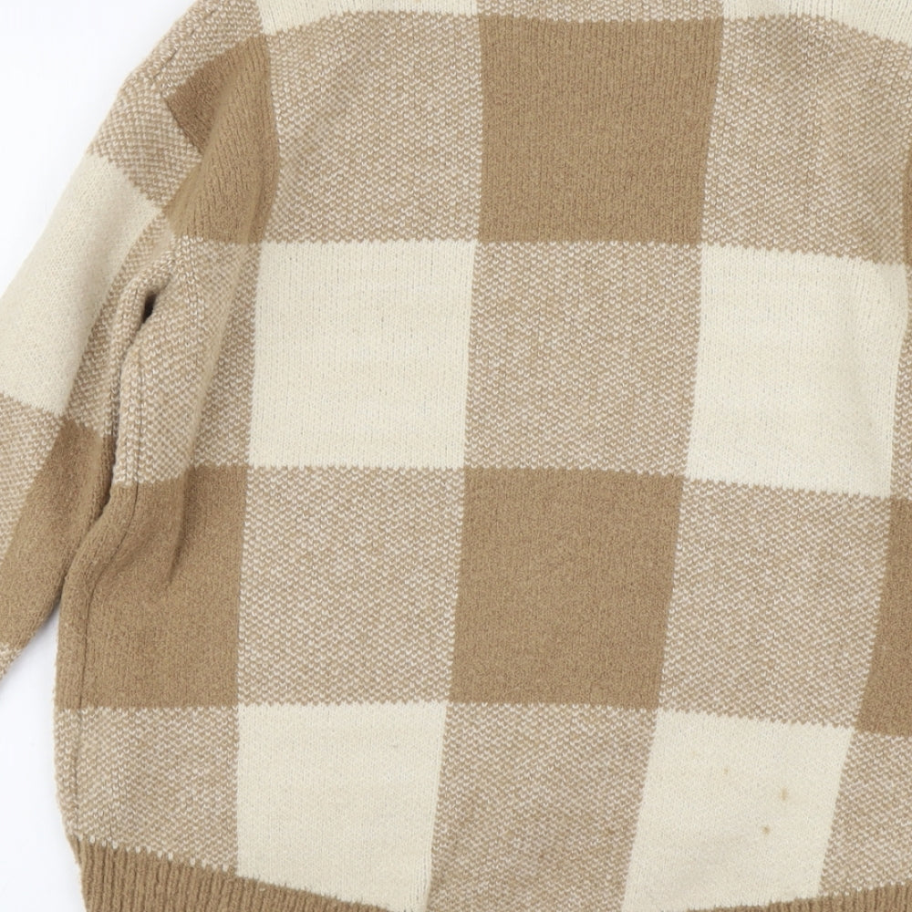 Atmosphere Womens Beige Round Neck Check Acrylic Pullover Jumper Size M