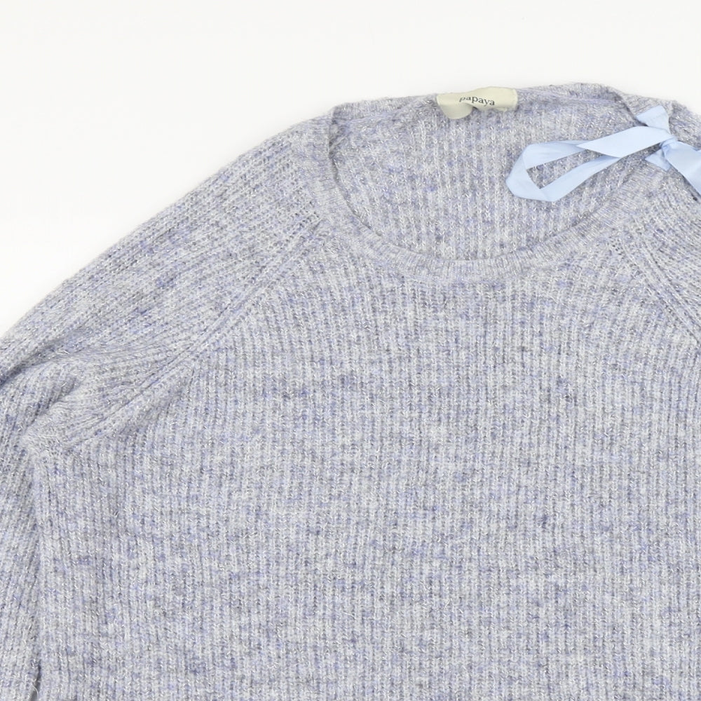 Papaya Womens Blue Round Neck Acrylic Pullover Jumper Size L
