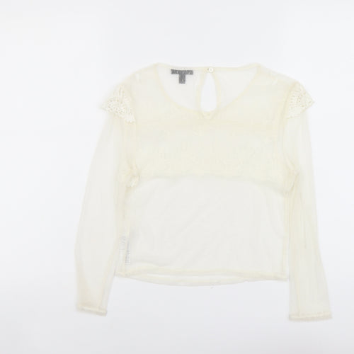 Topshop Womens Ivory Polyester Cropped Blouse Size 10 Scoop Neck - Lace Details